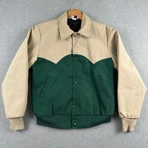 Vintage WestArk Bomber Jacket Mens S Green Tan Western Quilted Lined Made in USA